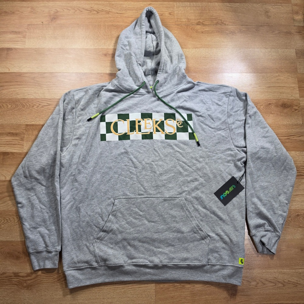 LIV Golf Cleeks GC Hoodie Mens XL Grey Checkered Stripe Pullover 23TMM12-CL101